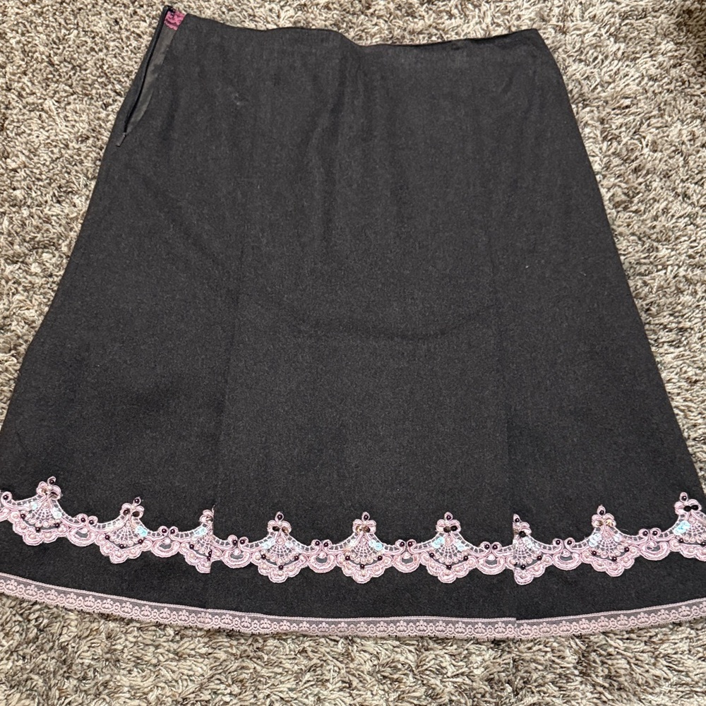 🦋Chic Black A-Line Skirt with Pink Embroidery by Sarah Wick